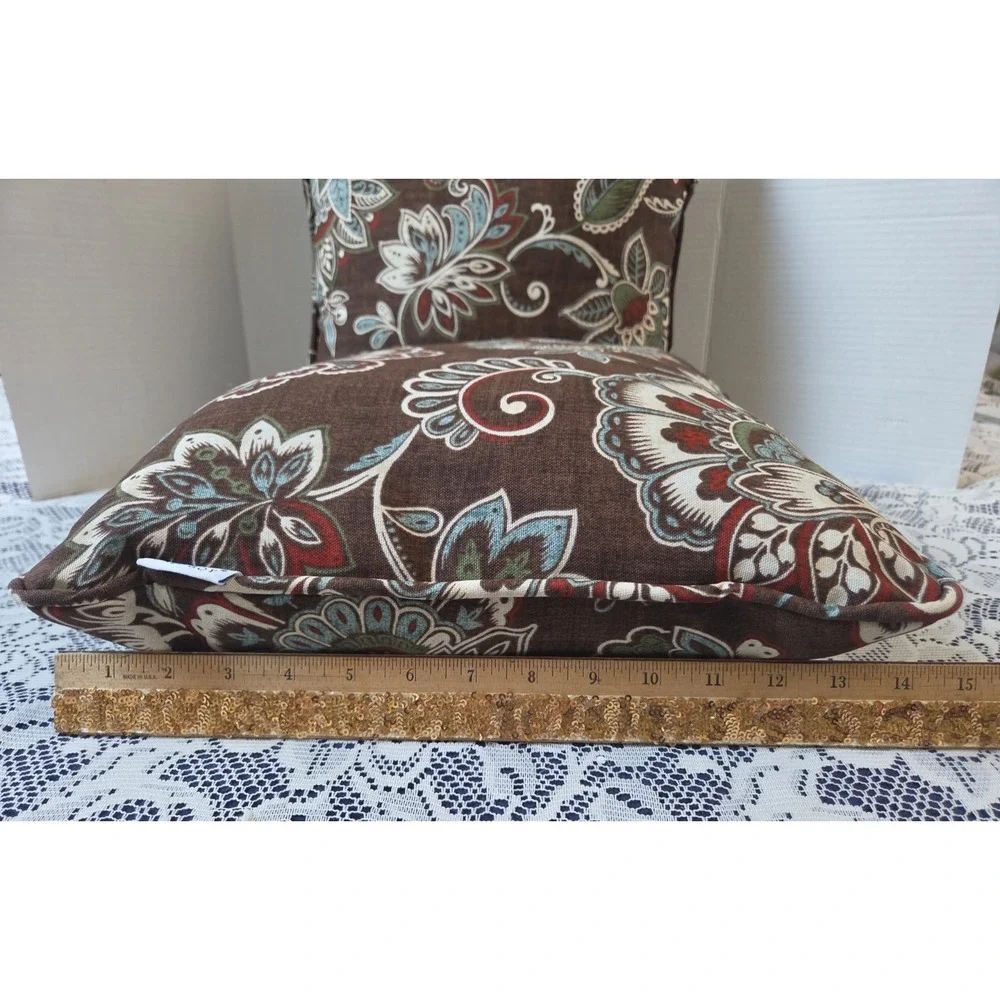 2 La-Z-Boy Throw Pillows Brown Paisley Floral 14